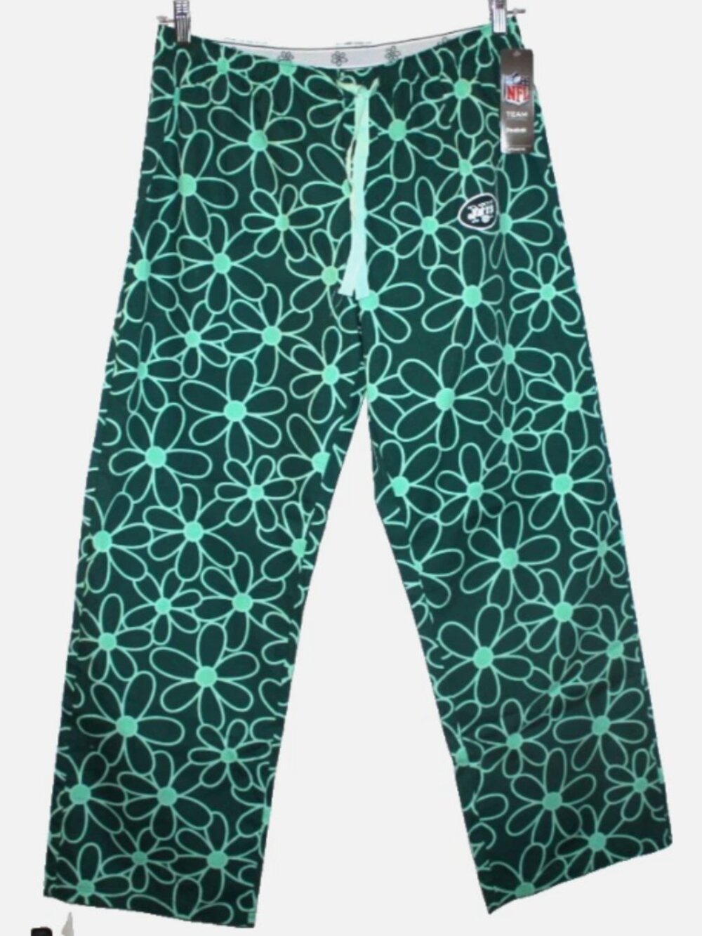NWT New York Jets NFL Women's Reebok Lounge Pants Green Daisy Floral Print Sz L